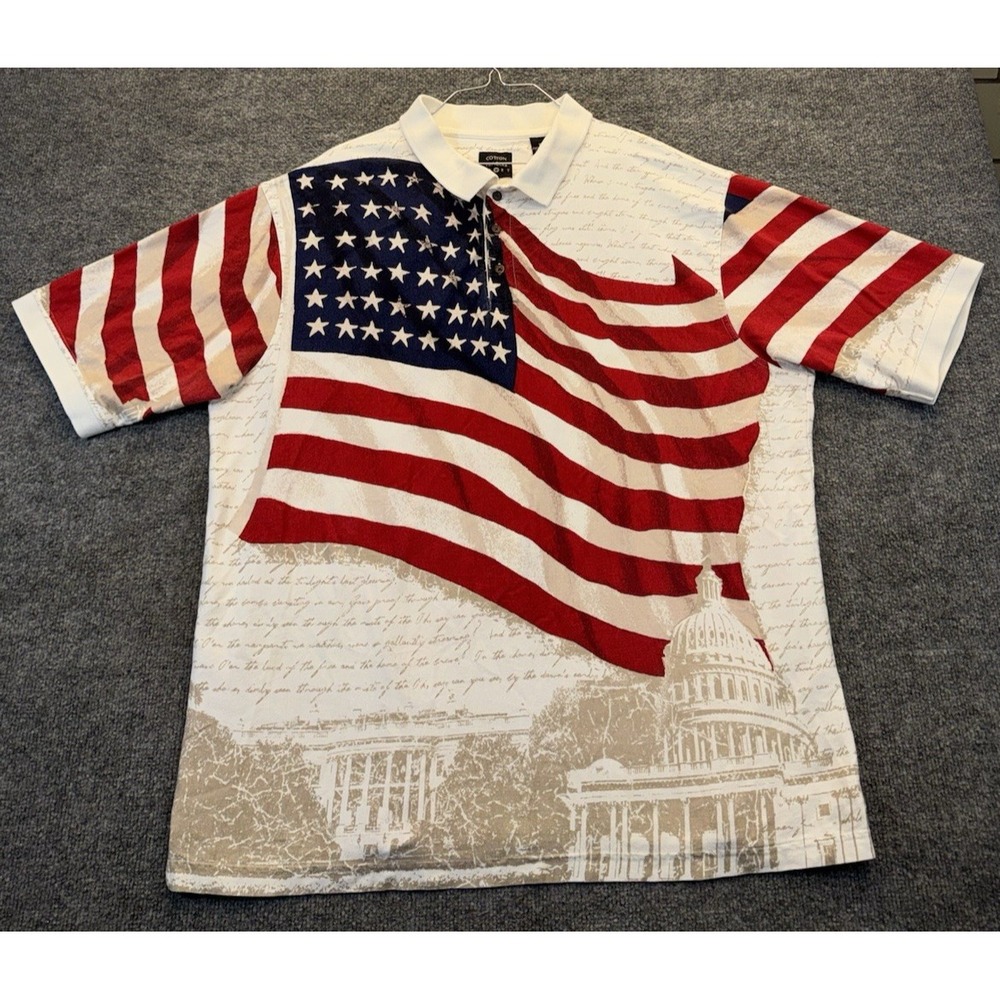 American Flag Men's XXL Polo Shirt Cotton Traders USA Patriotic Capitol